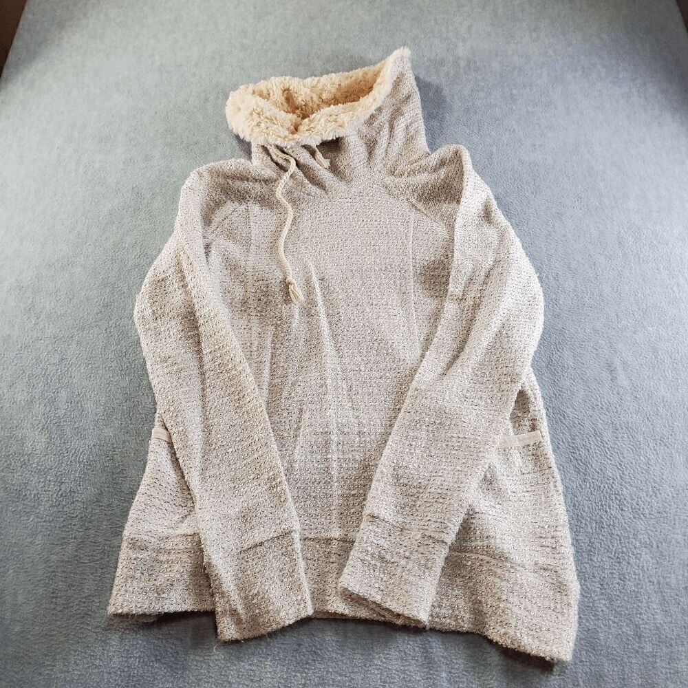 Maurices Sweater Women 7 Cream Metallic Sparkle Knit Faux Fur Cowl Neck Pullover